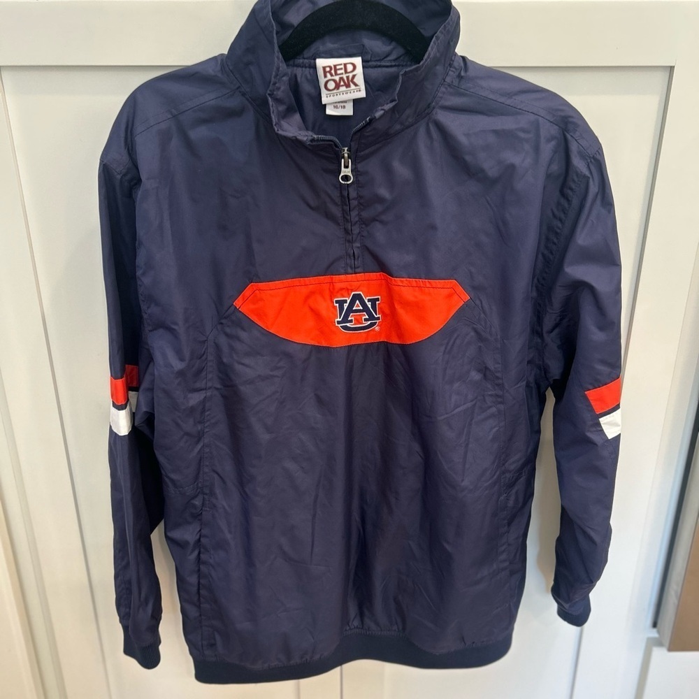 Auburn University Pullover Windbreaker 1/4 Zip Jacket RED OAK Size Youth 16/18